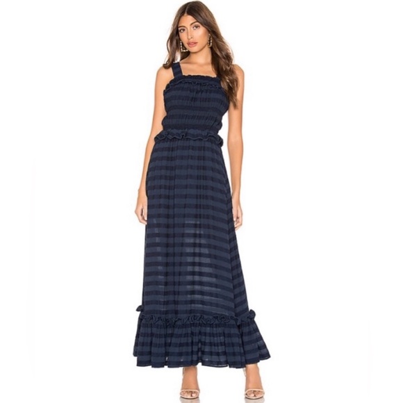 *TULAROSA* NAVY STRIPE RUFFLE IDA MAXI DRESS- SIZE SMALL - Picture 2 of 8